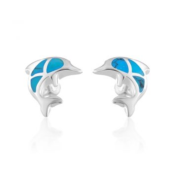 SUVANI 925 Sterling Silver Blue Turquoise Dolphin Porpose Fish Post Stud Earrings