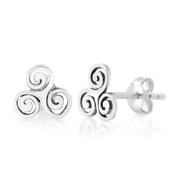 925 Sterling Silver Tiny Triple Spiral Triskele Triskelion Celtic Symbol 10 mm Post Stud Earrings