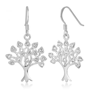 SUVANI 925 Sterling Silver White CZ Filigree Tree of Life Symbol Dangle Hook Earrings 1.41 inches