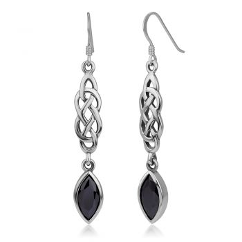 SUVANI Sterling Silver Celtic Knot Black CZ Cubic Zirconia Stone Dangling Hook Earrings 2.16"