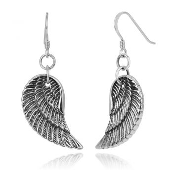 SUVANI 925 Oxidized Sterling Silver Vintage Angel Wings Feather Dangle Hook Earrings 1.77 inches