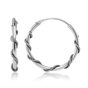 SUVANI 925 Stelring Silver 20mm 3/4 inch Wrapped Rope Wire Design Endless Hoop Earrings