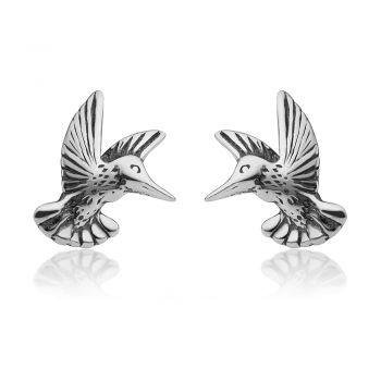 SUVANI 925 Oxidized Sterling Silver Tiny Flying Hummingbird Bird Lovers Small Post Stud Earring 14 mm