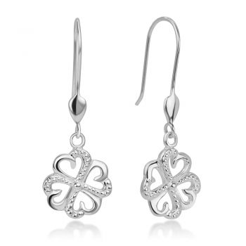 SUVANI 925 Sterling Silver Four (4) Leaf Clover Symbol of Good Luck Heart Leaves Dangle Hook Earrings 1.4"