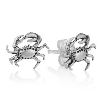 SUVANI 925 Oxidized Sterling Silver Tiny Little Crab Crabby Beach Lover Post Stud Earrings 8 mm