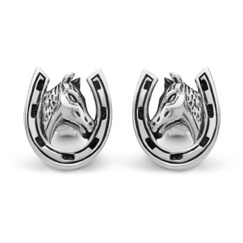 SUVANI 925 Sterling Silver 10 mm Tiny Lucky Horse Shoe with Horse Head Post Stud Earrings