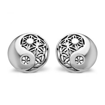 SUVANI 925 Sterling Silver 12 mm Filigree Flower of Life Mandala Yin Yang Symbol Round Post Stud Earrings