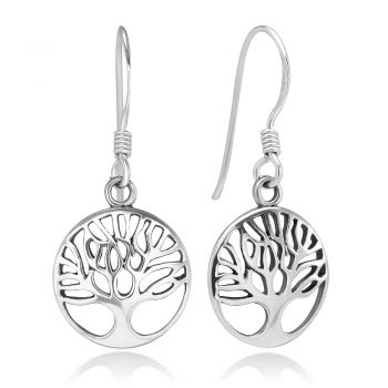 SUVANI 925 Sterling Silver Filigree Ancient Tree of Life Symbol Round Dangle Hook Earrings, 28 mm