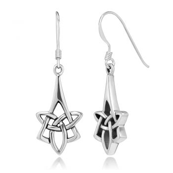 SUVANI 925 Sterling Silver Long Drop Trinity Celtic Knot Symbol Irish Jewelry Dangle Earrings, 35 mm