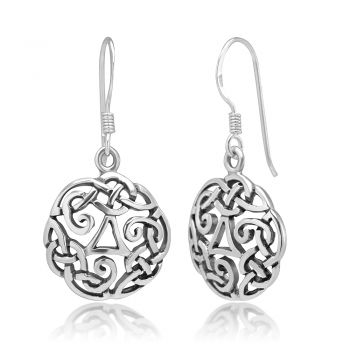 SUVANI 925 Stelring Silver Celtic Knot Symbol Round Dangle Hook Earrings 1.3"