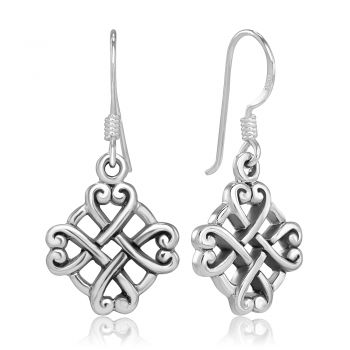 SUVANI 925 Sterling Silver Celtic Knot Endless Love Hearts Symbol Dangle Hook Earrings, 30 mm