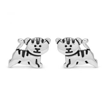 925 Sterling Silver 10 mm Cute Little Tiger Cartoon Post Stud Earrings
