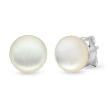SUVANI 925 Sterling Silver Natural White Mother of Pearl Shell Inlay Round Post Stud Earrings 7 mm