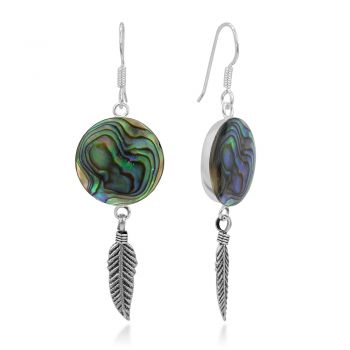 SUVANI 925 Sterling Silver Natural Green Abalone Shell Tribal Dreamcatcher Round Dangle Hook Earrings 2"