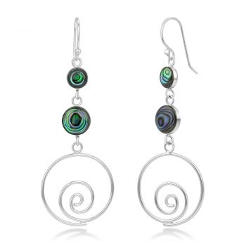 SUVANI Sterling Silver Natural Green Abalone Shell Inlay Round Long Drop Dangle Earrings 2.3"