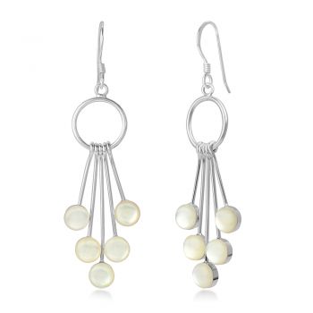 SUVANI 925 Sterling Silver White Mother of Pearl Shell Dangling Snow Balls Long Dangle Earrings 2"