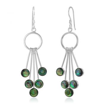 SUVANI Sterling Silver Green Abalone Shell Dangling Snow Balls Elegant Long Dangle Earrings 2"