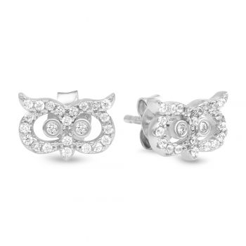 925 Sterling Silver Cut Open White CZ Little Owl Head Post Stud Earrings 6 mm