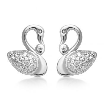 925 Sterling Silver White CZ Little Elegant Swan Post Stud Earrings 10 mm Women Jewelry