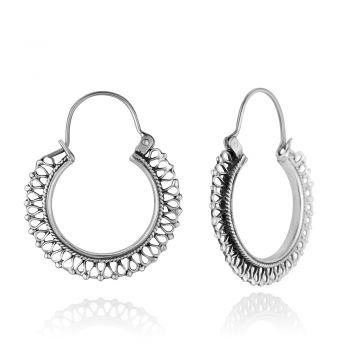 SUVANI Oxidized Sterling Silver Ethnic Tribal Filigree Indian Native Design Hoops Earrings 1.53"