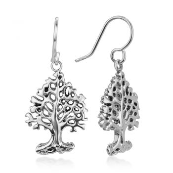925 Oxidized Sterling Silver Open Filigree Ancient Tree of Life Symbol Dangle Earrings 1.1"