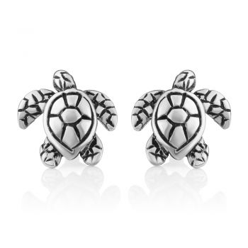 SUVANI Oxidized Sterling Silver Vintage Small Little Detailed Sea Turtle Post Stud Earrings 12 mm