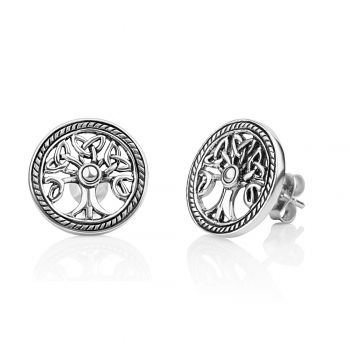 SUVANI Sterling Silver Tree of Life Triangle Celtic Knot Symbol Rope Edge Round Post Stud Earrings 13 MM