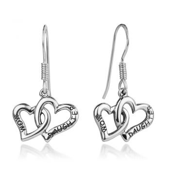 SUVANI 925 Sterling Silver Open Two Connecting Hearts Mom & Daughter Love Dangle Hook Earrings 1.1 inches