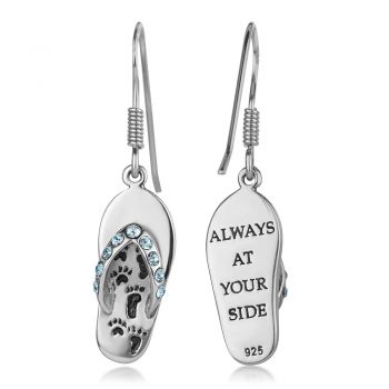 SUVANI Sterling Silver"Always at Your Side" Paw Foot Print Flip Flop Beach Shoes Sandal Earrings 1.4"
