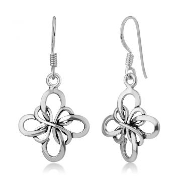 SUVANI Oxidized Sterling Silver Celtic Infinity Love Knot Four Leaf Clover Flower Dangle Earrings 1.2"