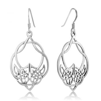SUVANI Oxidized Sterling Silver Celtic Shield Infinity Knot Symbol Dangle Drop Earrings 1.8”