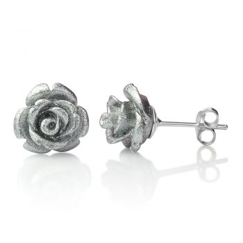SUVANI Sterling Silver Tiny Silver Gray Resin Blooming Rose Flower Post Stud Earrings 9 mm