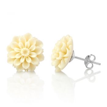 SUVANI 925 Sterling Silver Creamy White Blooming Dahlia Flower Resin Post Stud Earrings 17 mm