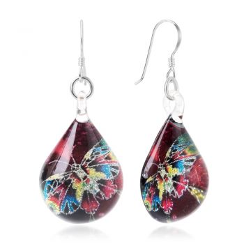 SUVANI Sterling Silver Hand Blown Glass Multi-Colored Butterfly Red Teardrop Dangle Earrings for Women