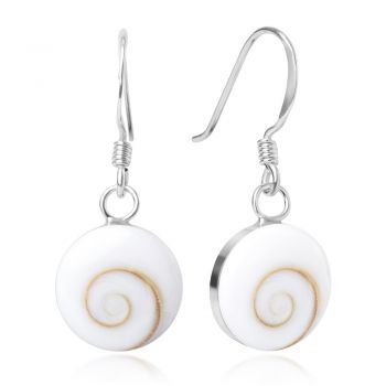 SUVANI 925 Sterling Silver Natural White Shiva Eye Shell Round Dangle Hook Earrings 0.98 inches