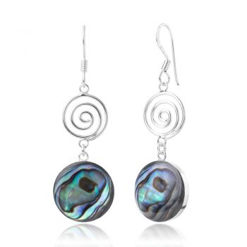 SUVANI 925 Sterling Silver Natural Green Abalone Shell Double Round Dangle Hook Earrings 1.77 inches