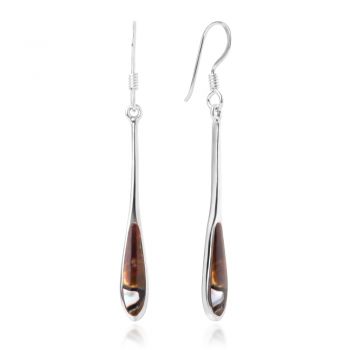 SUVANI Sterling Silver Inlay African Turban Shell Elegant Long Teardrop Dangle Hook Earrings 1.88"