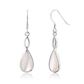 SUVANI Sterling Silver Mother of Pearl Inlay Infinity Design Teardrop Dangle Hook Earrings 1.5"