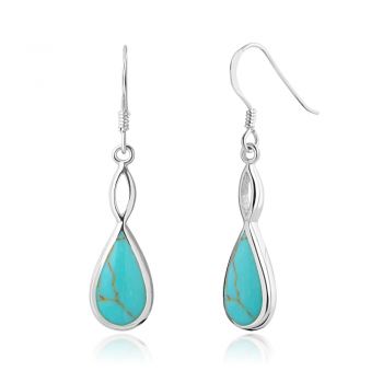 SUVANI Sterling Silver Blue Turquoise Infinity Endless Love Teardrop Dangle Hook Earrings 1.5"
