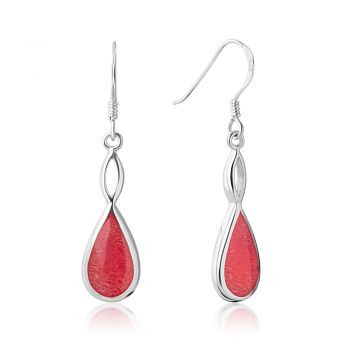 SUVANI Sterling Silver Reconstructed Red Coral Infinity Love Teardrop Dangle Hook Earrings 1.5"
