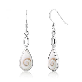 SUVANI Sterling Silver Natural Shiva Eye Shell Infinity Love Teardrop Dangle Hook Earrings 1.5"