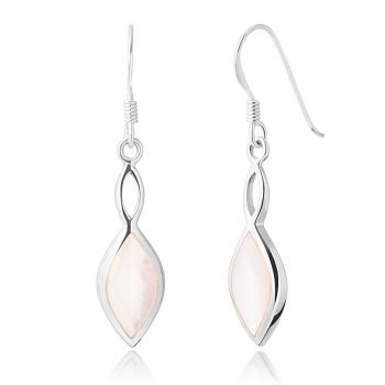 SUVANI Sterling Silver White Mother of Pearl Infinity Love Marquise Shape Dangle Hook Earrings 1.45"