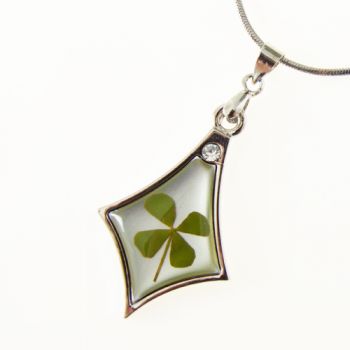 Stainless Steel Real Four (4) Leaf Clover Good Luck Shamrock Necklace, 16-18 inches