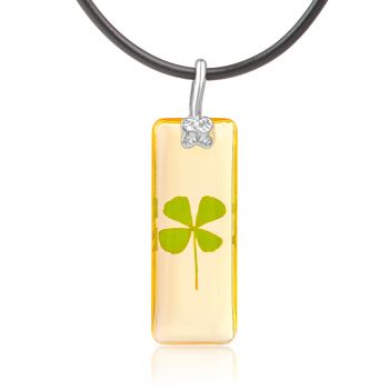 SUVANI Black Cord Real Irish Four (4) Leaf Clover Good Luck Shamrock Clear Pendant Necklace, 16-18 inches