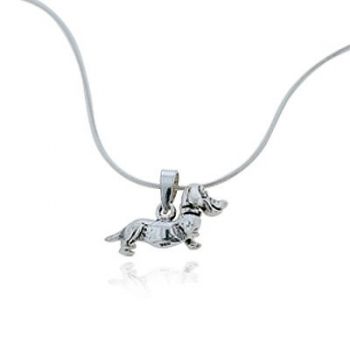 925 Oxidized Sterling Silver Dachshund Puppy Dog Pet Lover Pendant Necklace, 18 inches 