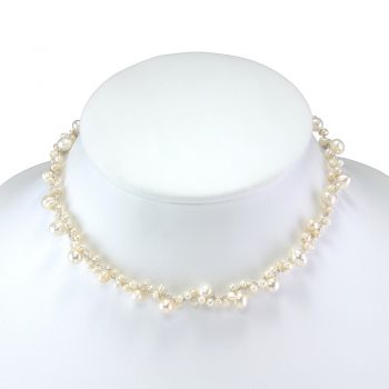 Silk Thread and White Cultured Freshwater Pearl Peacock Princess Length Necklace, 17-19 inches