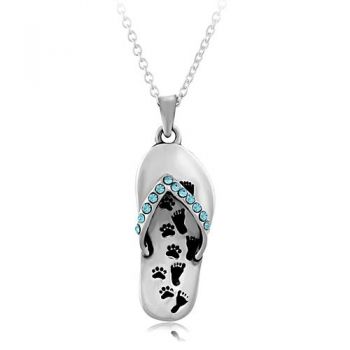 SUVANI Sterling Silver "Always at Your Side" Paw Print Flip Flop Beach Shoes Sandal Pendant Necklace 18"