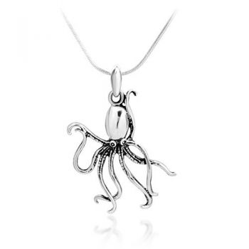 SUVANI 925 Oxidized Sterling Silver Octopus Sea Pendant Necklace, 18 inches