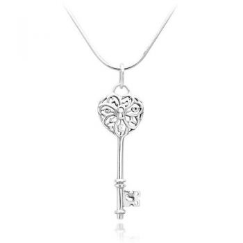 925 Sterling Silver Filigree Key to My Heart Love Symbol Pendant Necklace, 18 inches