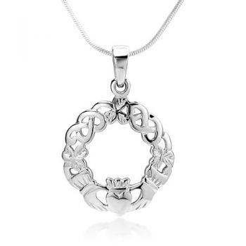 SUVANI Sterling Silver Celtic Claddagh Friendship and Love Symbol Pendant Necklace, 18 inches